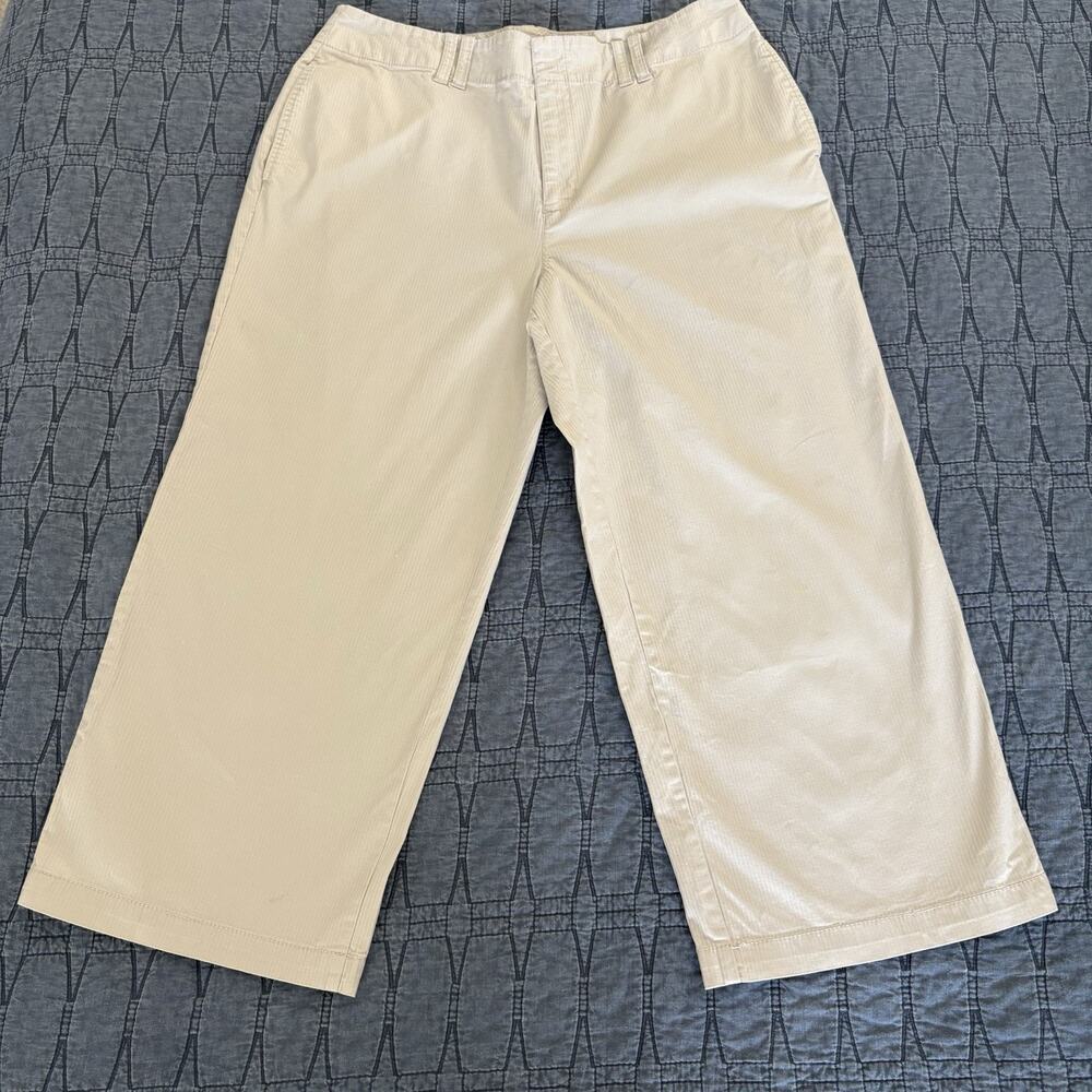 Caribbean Joe Wide Leg Crop Pants Stretch Cotton Tan White Pinstripe Women's 12